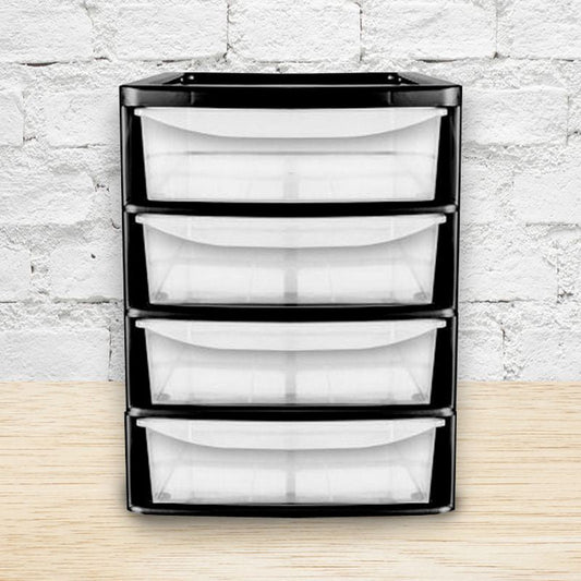 Plastic Storage Unit 4 Drawers 38 Litres - Clear & Black by Premier