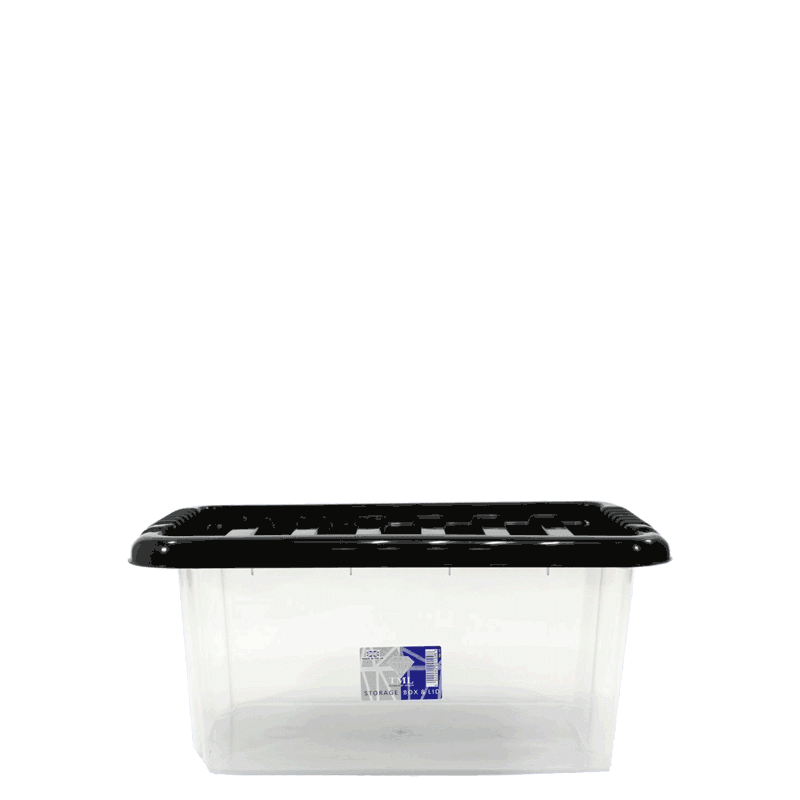 Plastic Storage Box Stacking 14 Litres - Clear & Black by TML