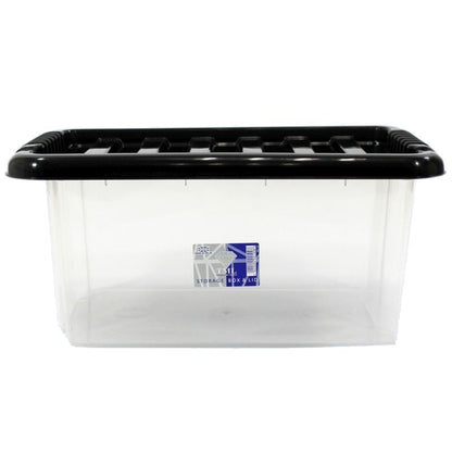 Plastic Storage Box Stacking 14 Litres - Clear & Black by TML