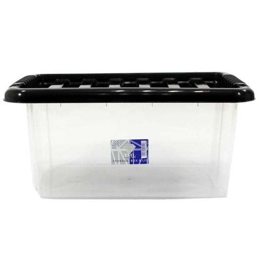 Plastic Storage Box Stacking 14 Litres - Clear & Black by TML