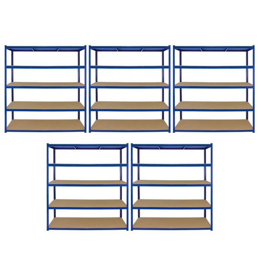 Steel Shelving Units 180cm - Blue Heavy Duty Set Of Five Extra Wide T-Rax 160cm by Raven