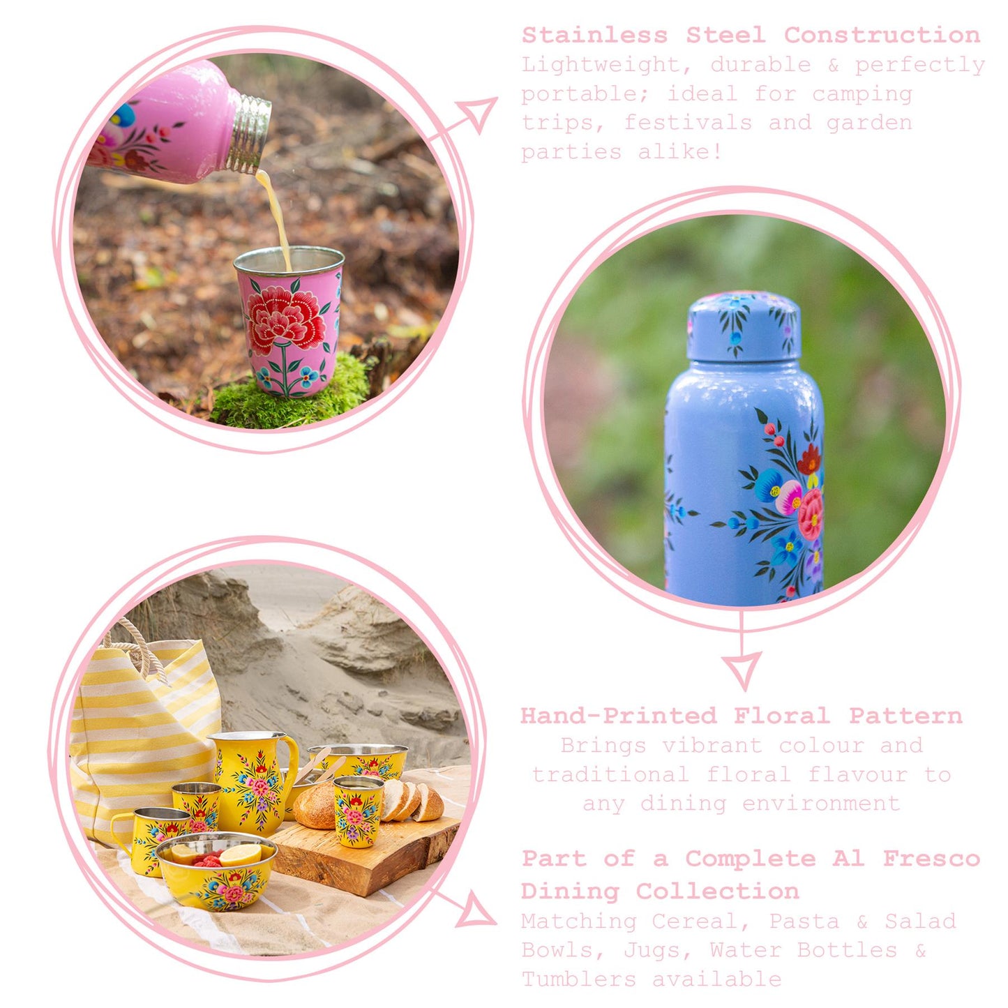 875ml Cotton Pansy Hand-Painted Picnic Water Bottle