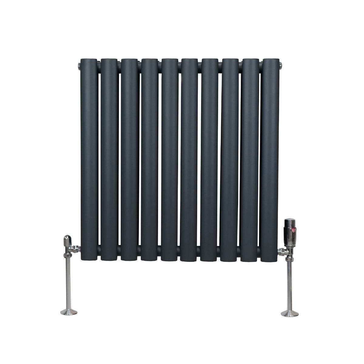 Oval Column Radiator & Valves - 600mm x 600mm Anthracite Grey