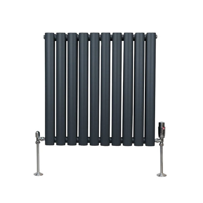 Oval Column Radiator & Valves - 600mm x 600mm Anthracite Grey