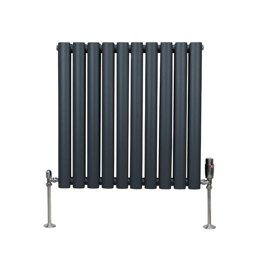 Oval Column Radiator & Valves - 600mm x 600mm Anthracite Grey