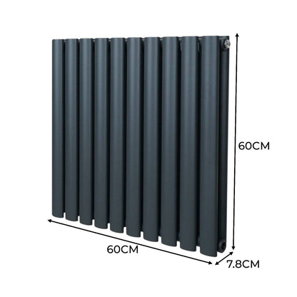 Oval Column Radiator & Valves - 600mm x 600mm Anthracite Grey