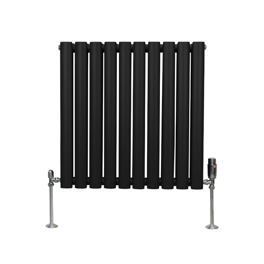Oval Column Radiator & Valves - 600mm x 600mm Black