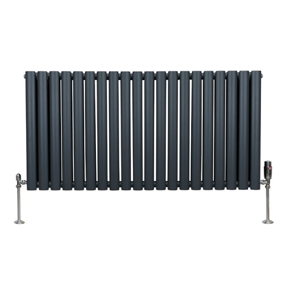 Oval Column Radiator & Valves - 600mm x 1200mm Anthracite Grey