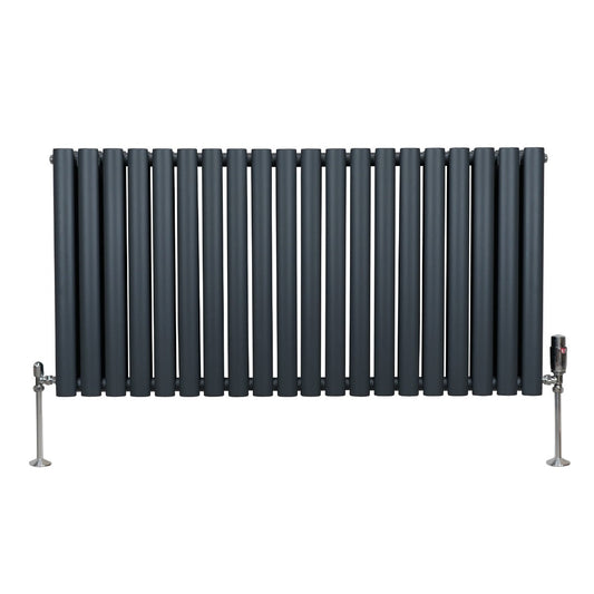 Oval Column Radiator & Valves - 600mm x 1200mm Anthracite Grey