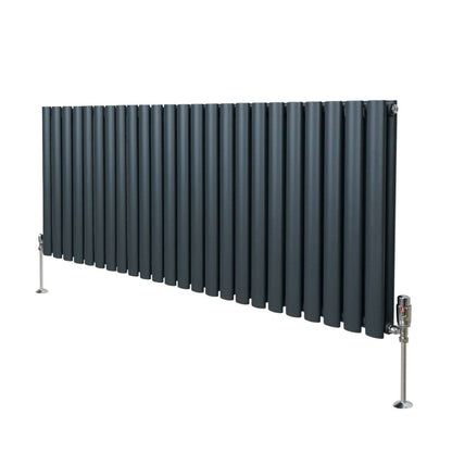 Oval Column Radiator & Valves - 600mm x 1440mm Anthracite Grey