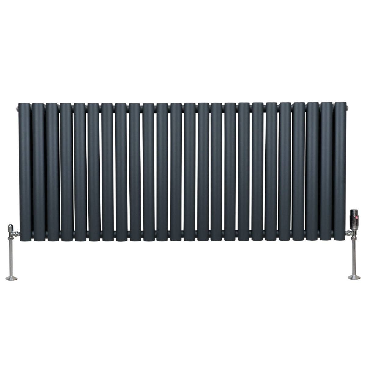Oval Column Radiator & Valves - 600mm x 1440mm Anthracite Grey