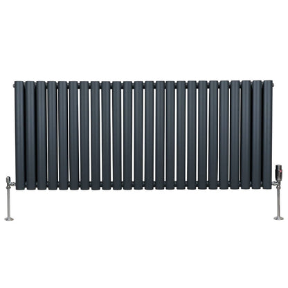 Oval Column Radiator & Valves - 600mm x 1440mm Anthracite Grey