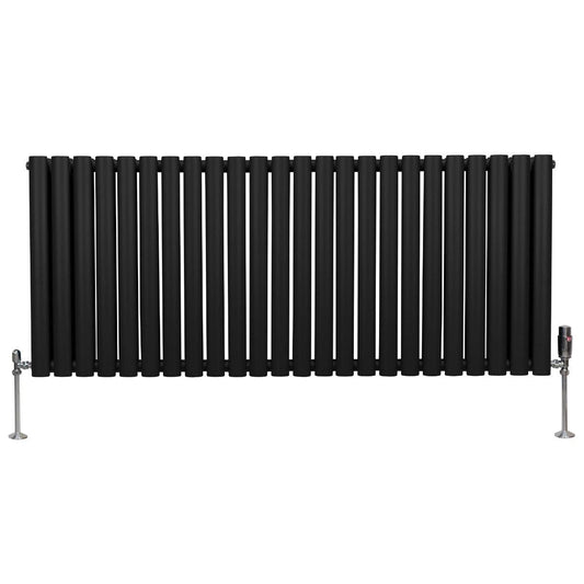 Oval Column Radiator & Valves - 600mm x 1440mm Black