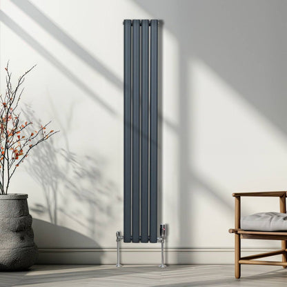 Oval Column Radiator & Valves - 1600mm x 240mm Anthracite Grey