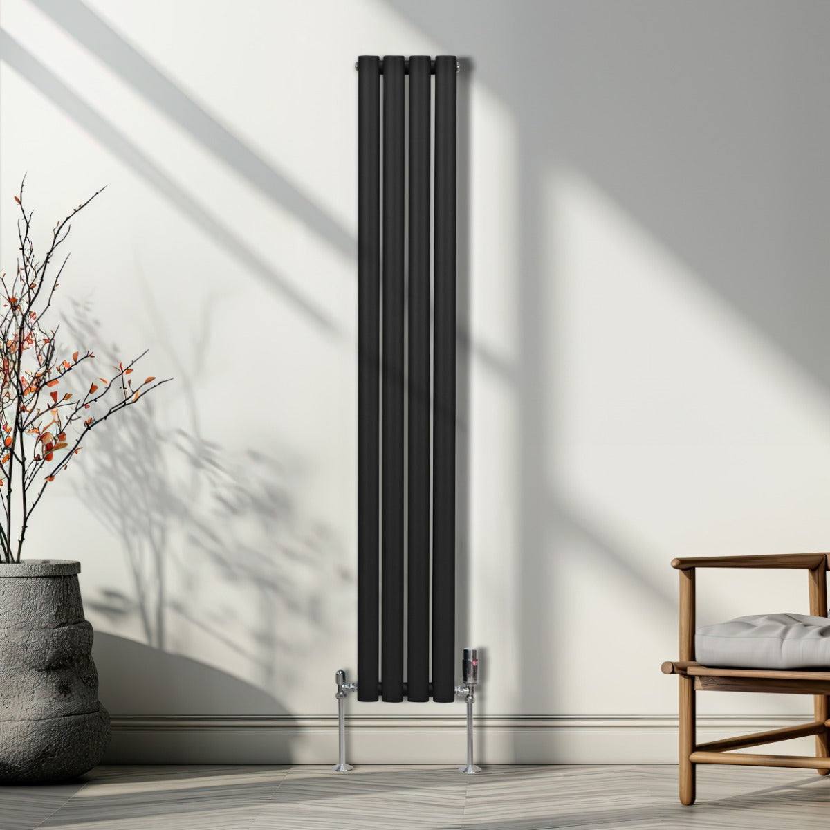 Oval Column Radiator & Valves - 1600mm x 240mm Black