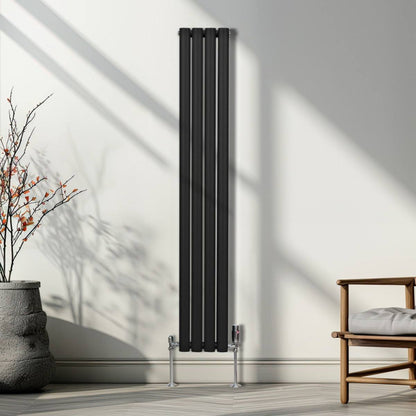Oval Column Radiator & Valves - 1600mm x 240mm Black