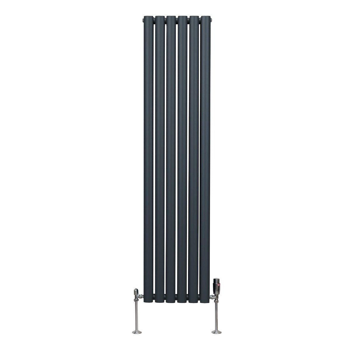 Oval Column Radiator & Valves - 1600mm x 360mm Anthracite Grey