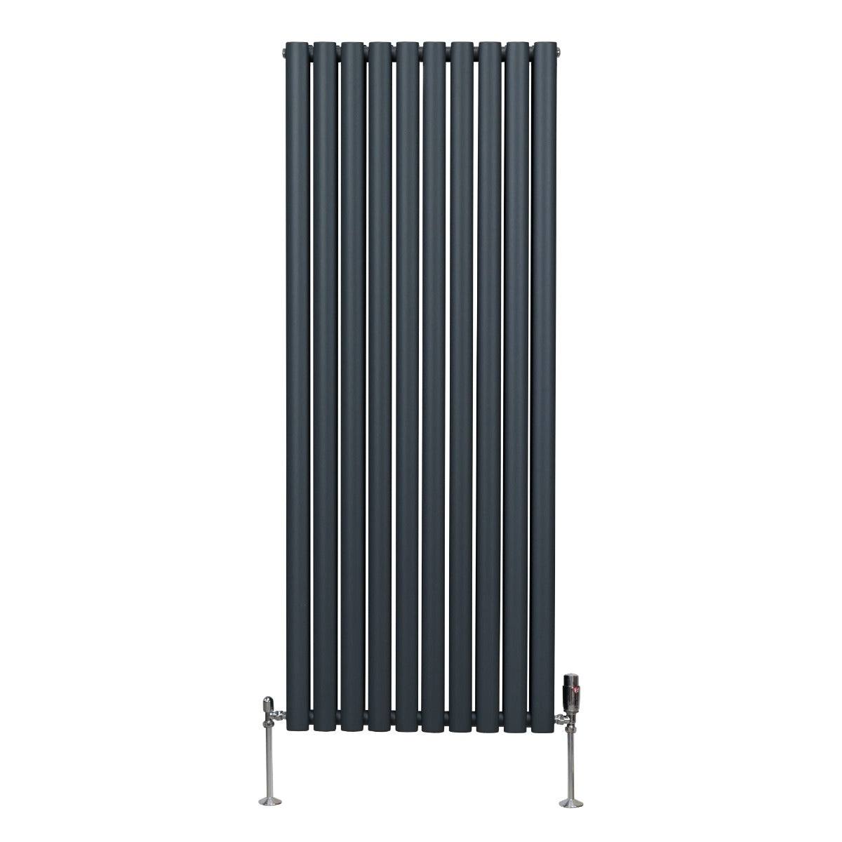 Oval Column Radiator & Valves - 1600mm x 600mm Anthracite Grey