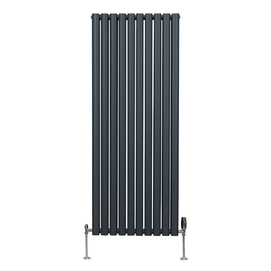 Oval Column Radiator & Valves - 1600mm x 600mm Anthracite Grey
