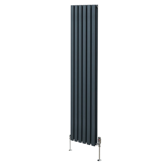 Oval Column Radiator & Valves - 1800mm x 360mm Anthracite Grey