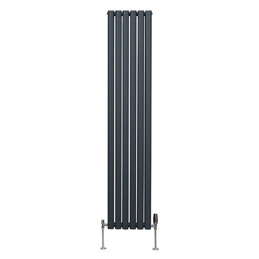Oval Column Radiator & Valves - 1800mm x 360mm Anthracite Grey
