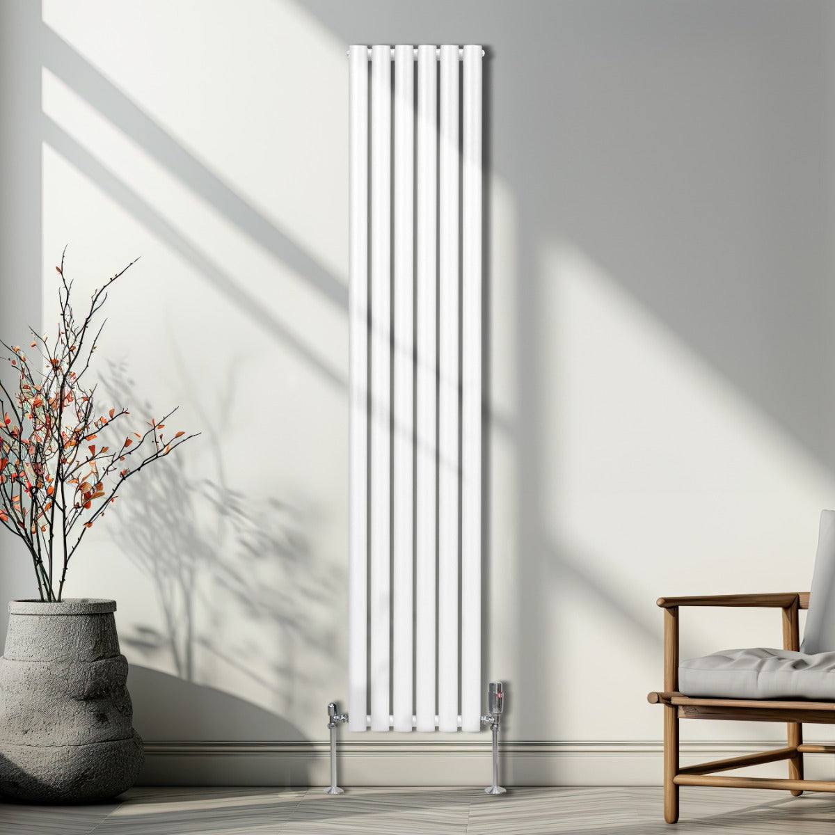 Oval Column Radiator & Valves - 1800mm x 360mm White