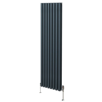 Oval Column Radiator & Valves - 1800mm x 480mm Anthracite Grey