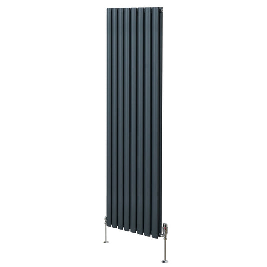 Oval Column Radiator & Valves - 1800mm x 480mm Anthracite Grey