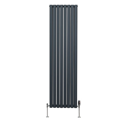 Oval Column Radiator & Valves - 1800mm x 480mm Anthracite Grey