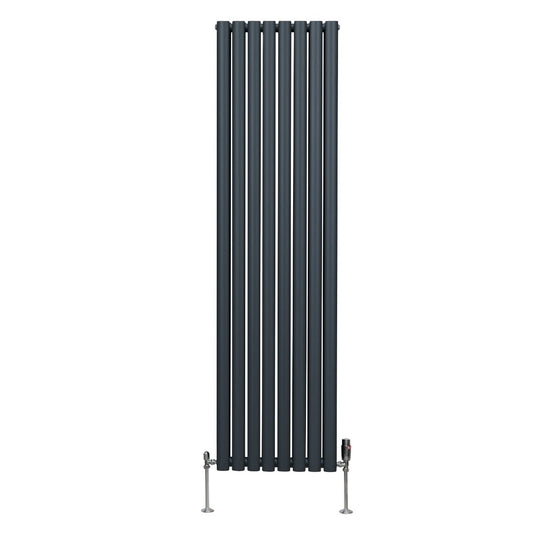 Oval Column Radiator & Valves - 1800mm x 480mm Anthracite Grey
