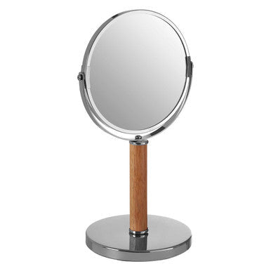 Cassini Chrome and Rubber Wood Table Mirror