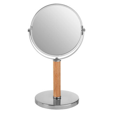 Cassini Chrome and Rubber Wood Table Mirror