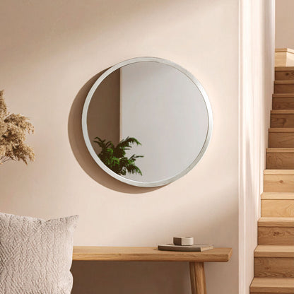 Saska Small Antique Silver Round Wall Mirror