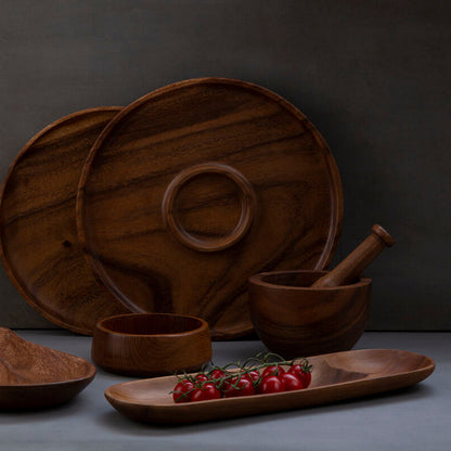 Kora Acacia Wood Oval Chip And Dip Tray