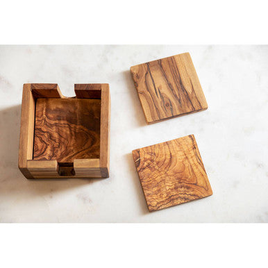Kora Set Of 4 Olive Wood Square Coasters