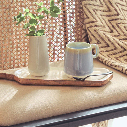 Kara Mango Wood Paddle Serving Board with White Enamel