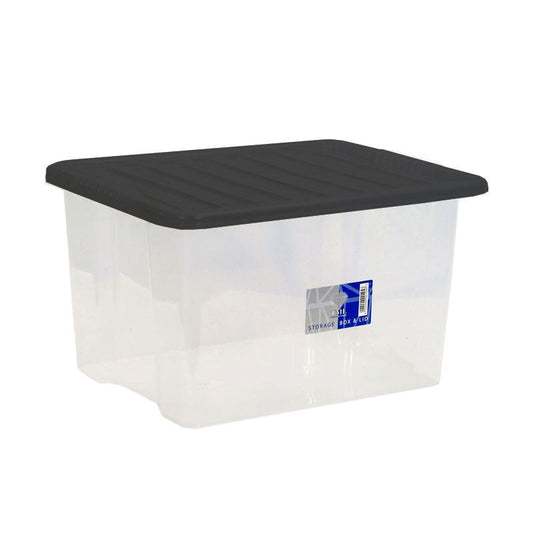 Plastic Storage Box Stacking 30 Litres Clear Black By TML