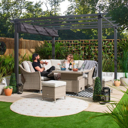 Premium 3x3M Aluminium Gazebo with Retractable Roof, Garden Pergola with Sun Shade Canopy-Charcoal  + FREE Canopy-Cream