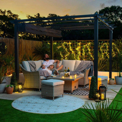 Premium 3x3M Aluminium Gazebo with Retractable Roof, Garden Pergola with Sun Shade Canopy-Charcoal  + FREE Canopy-Cream