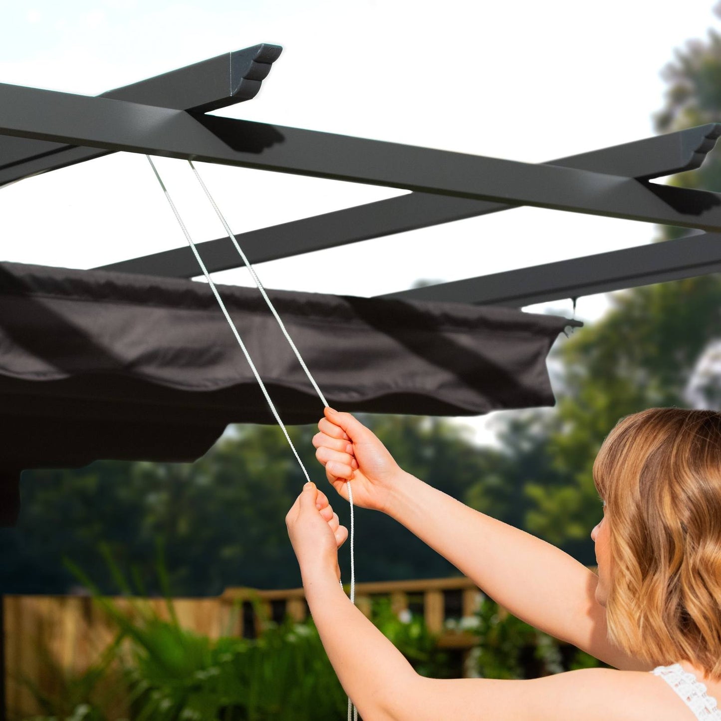 Premium 3x3M Aluminium Gazebo with Retractable Roof, Garden Pergola with Sun Shade Canopy-Charcoal  + FREE Canopy-Cream