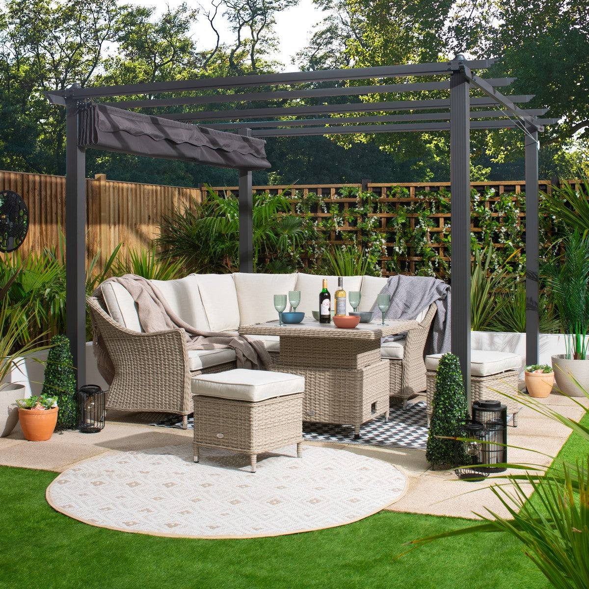 Premium 3x3M Aluminium Gazebo with Retractable Roof, Garden Pergola with Sun Shade Canopy-Charcoal  + FREE Canopy-Cream