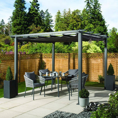 Premium 3x3M Aluminium Gazebo with Retractable Roof, Garden Pergola with Sun Shade Canopy-Charcoal  + FREE Canopy-Cream