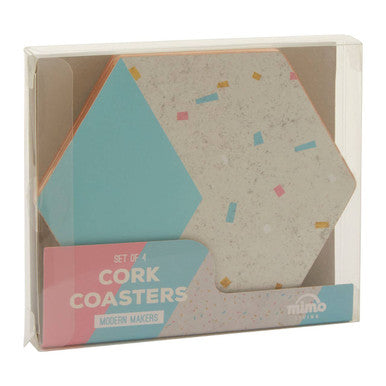 Mimo Set Of 4 Hexagonal Cork Coasters