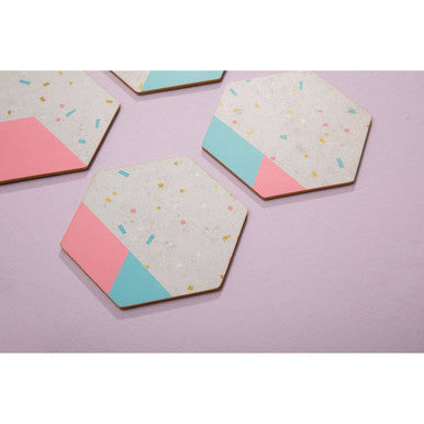 Mimo Set Of 4 Hexagonal Cork Coasters