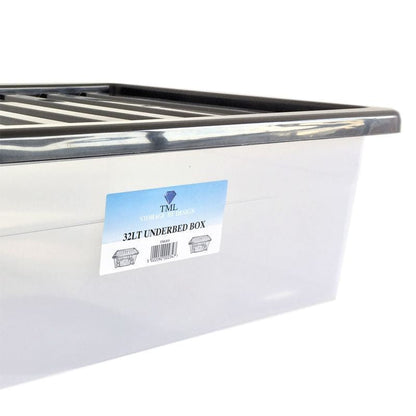 Plastic Storage Box 32 Litres - Clear & Black by TML