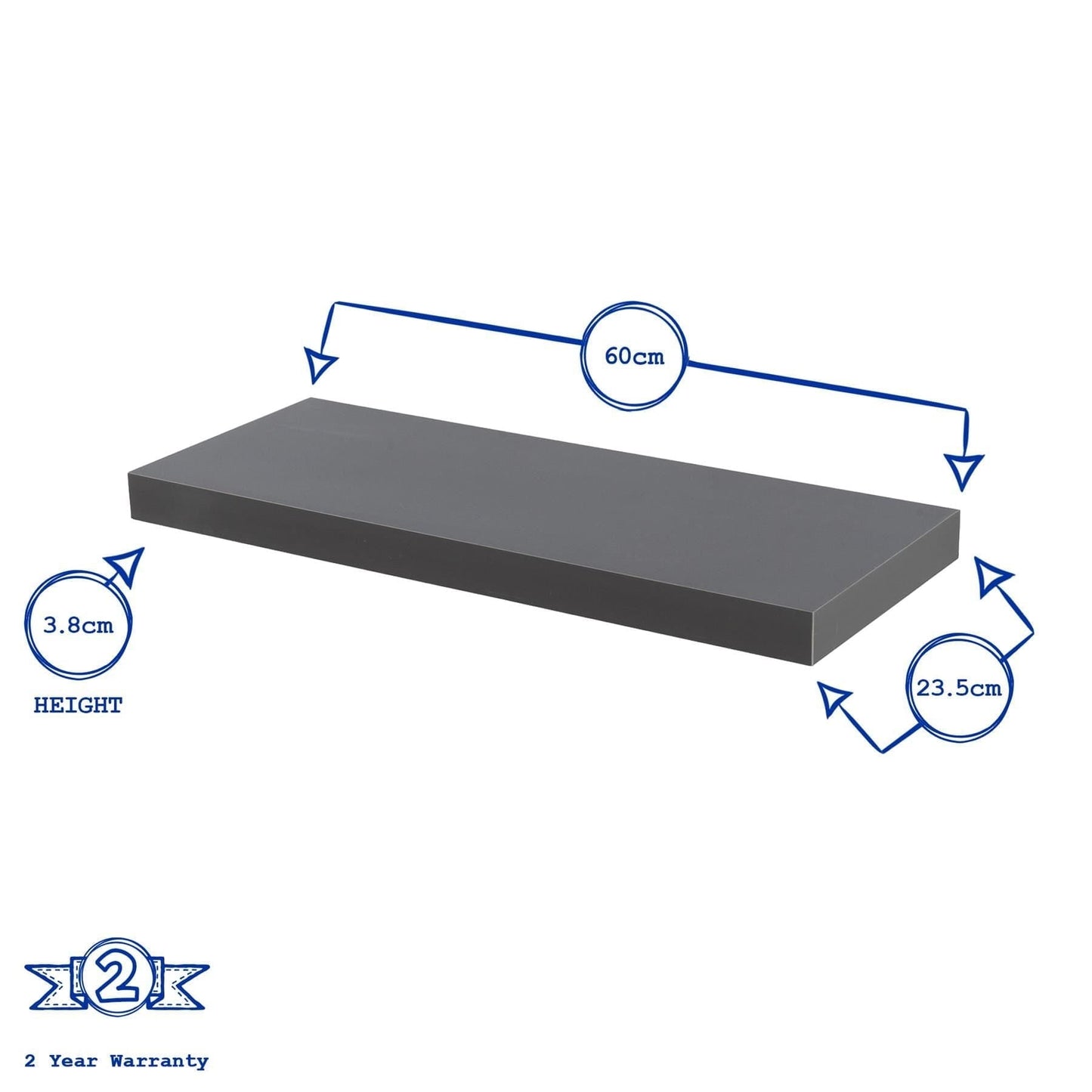 60cm Grey Modern Floating Shelves - Pack of Three