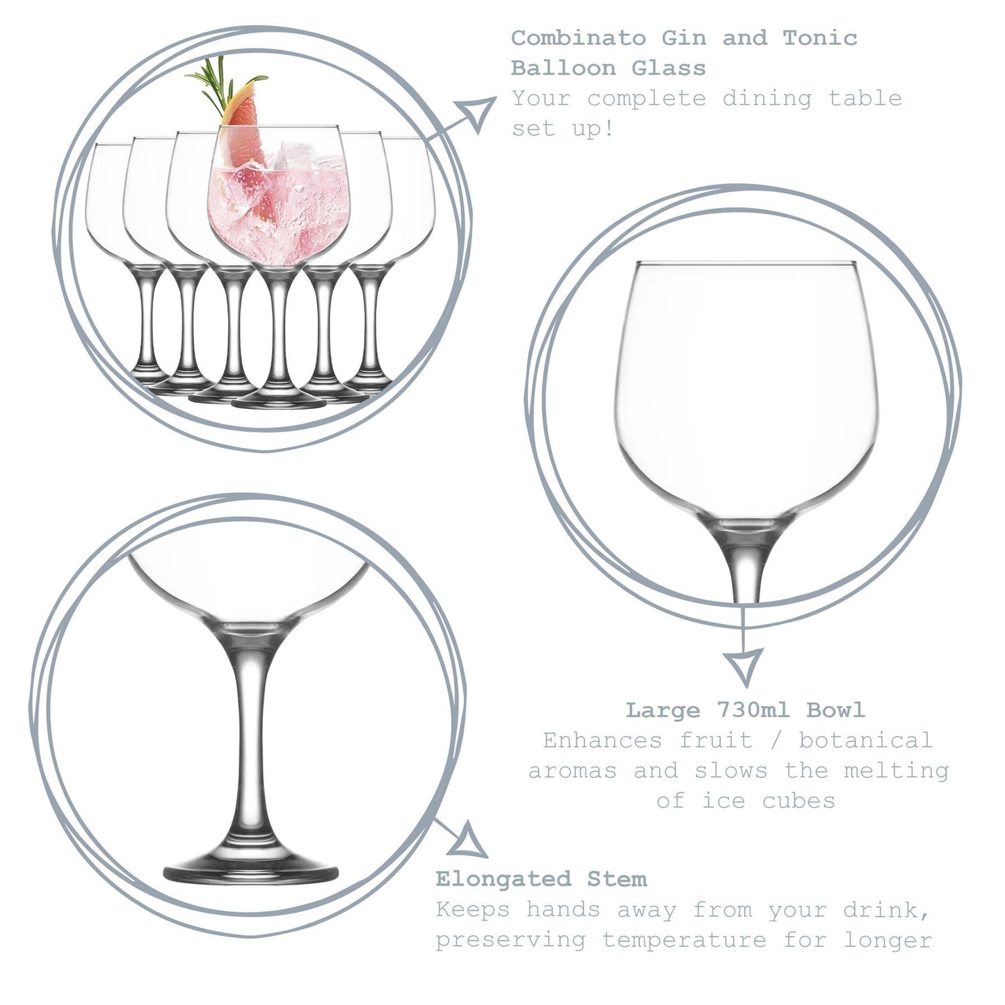 730ml Combinato Gin Glasses - Pack of Six