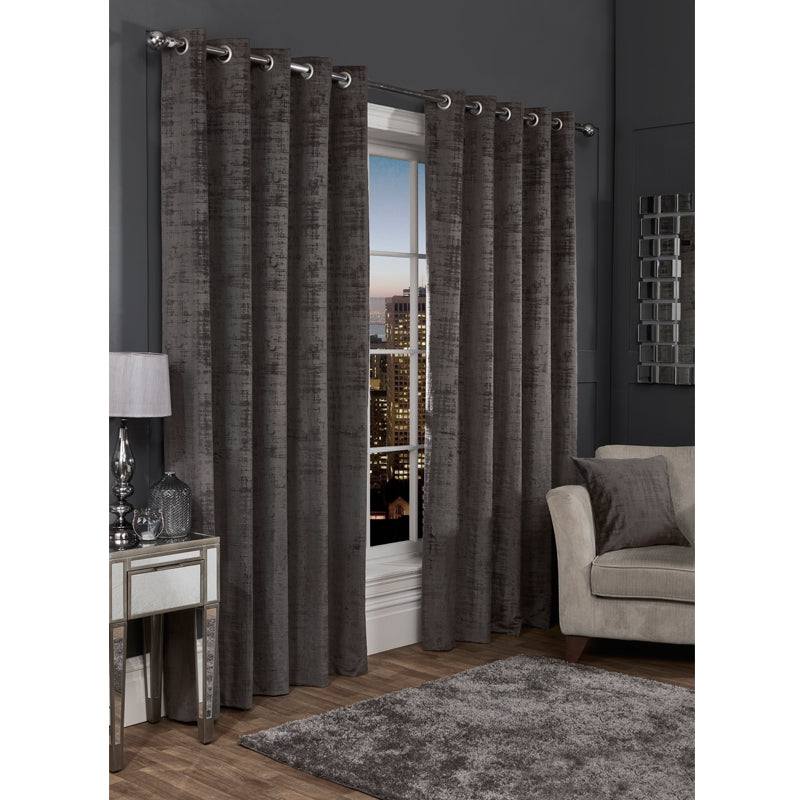 Hamilton McBride Charcoal Florence Blackout Eyelet Curtains 90 x 90