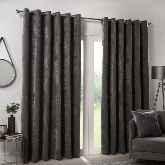 Hamilton McBride Charcoal Italian Velvet Blackout Eyelet Curtains 46 x 54
