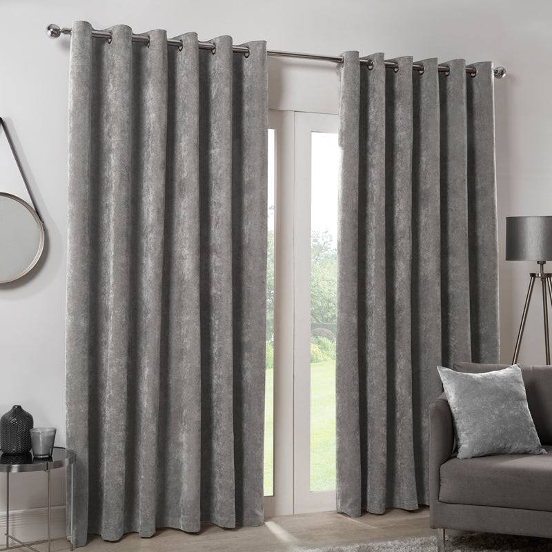 Hamilton McBride Silver Italian Velvet Blackout Eyelet Curtains 46 x 54
